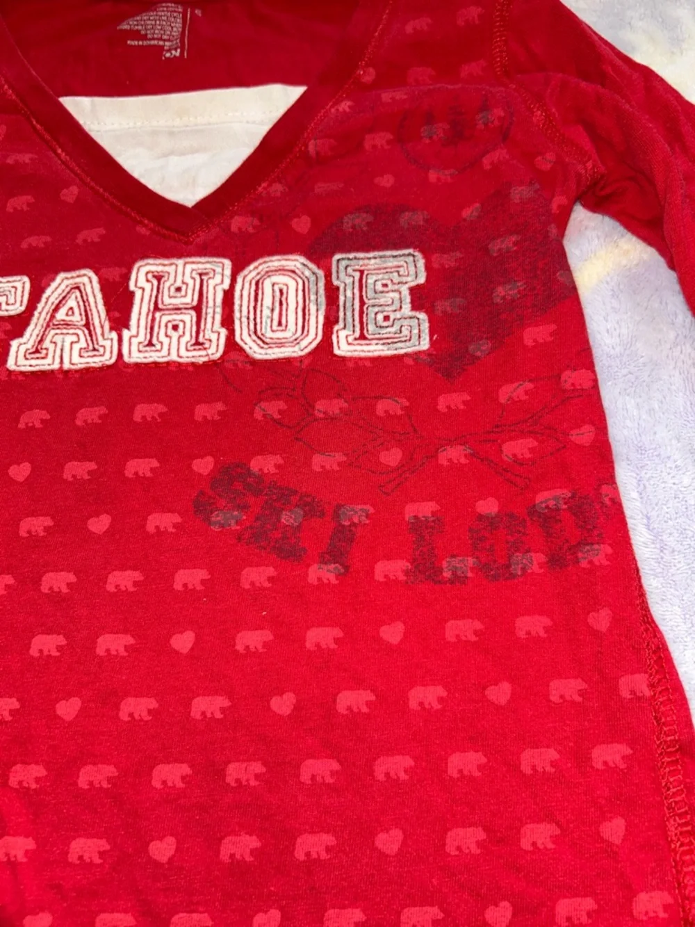 Old Navy Red Tahoe Long Sleeve V-Neck Tee